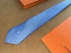 Herm  s Paris Fa  onn  e H Jacquard Silk Tie Light Blue Repeating H Pattern France