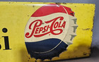 1960 s Pepsi Cola Single Dot Bottle Cap Metal Sign  Stout   M-203 14  X 5 