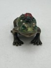 Brass And Enamel Frog Trinket Box Frog Figure Lady Bug Faux Gem Embellishments 
