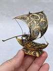 Vtg  Silver Gilt Filigree Ornate Portuguese Cargo Ship Mini Sculpture 3  X 4 25 
