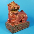 Vintage Asian Foo Dog Coin Piggy Bank Lucky Chinese Lion Red Gold Ceramic Statue