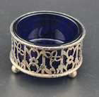 Antique Webster Cobalt Blue Glass Sterling Silver Filigree Salt Cellar