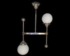 Antique Art Deco Ceiling Light Fixture     Nickel Brass Hanging Lamp Vintage 1920