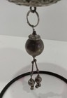 Rare Large Vtg Cranberry Red Etched Glass Ornament Beaded Ornate Metal Caps 