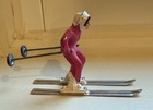 Vintage Barclay Cast Lead   Metal Woman Skier Red   White