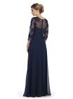 Eva Mother Of The Bride Navy Beaded Long Chiffon Flare Dress Size Large