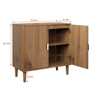 Walnut Wood Buffet Cabinet With Line Groove Design   Storage