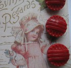 Set Of 6 Vintage 1 2  Red Cadmium Glass Buttons  pre Wwii   New old Stock