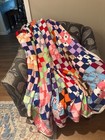 Vintage 2 x2  Block Hand Quilted And Tied Quilt 80 x44 
