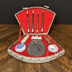 Vintage Chinese Calligraphy Brush   Ink Stone Set In Brocade Box W  Tools