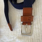 Footjoy Men s Blue brown Stretch   Woven Belt Leather Trim Silver Buckle