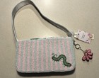 Minaudiere India Beaded Nature Motif Shoulder Bag Pink Green Butterfly Charm