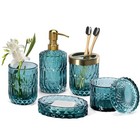  6pcs Bathroom Clear Glass Accessories Set  lotion Soap 6pcs Ocean Teal
