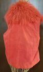 Vintage Mongolia Fur Collar Red Vest Sz Lg Xl Lisa International Womens Free Sh