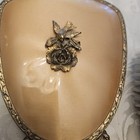 3 Piece Vintage Gold Tone Vanity Hair Brush Mirror   Comb Ornate W flowers Bird 