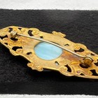 Antique Brooch With Turquoise Blue With Gold Vanes Art Glass Cabochon - 1176