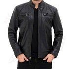 Men s Caf   Racer Style Biker Motorcycle Leather Jacket Genuine Sheepskin Leather