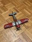 Vintage Hubley Metal Kiddie Toy Airplane 495 Folding Wings   Wheels