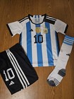 Youth Kid Lionel Messi  10 Argentina Home Soccer Jersey   Short Set Sizes 7-8