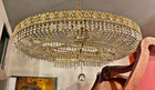 Xlarge Rare Antique Vintage Midcentury French Brass Crystal Gold Chandelier Lamp
