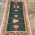 Tea Towel Kitchen Print Pure Linen Green Vintage 1950s 17    X 27   
