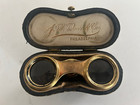 Antique Lefils Paris Mother Of Pearl Brass Opera Glasses   Leather Case