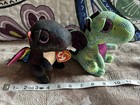 Lot Of 2 Ty 6    Plush Beanie Boos Anora Black Dragon   Cinder Green Purple Dragon