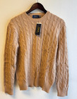 Polo Ralph Lauren Men   s Cotton Cable Knit Crew Sweater Brown Brown Pony Size S-l