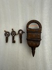 Old Antique Lock Vintage Brass Work Iron Square Tricky Puzzle Padlock With 3 Key