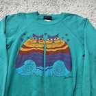 Vtg 80 s Laurel Burch San Francisco Twin Cat s Sweatshirt Teal Hanes Art Raglan