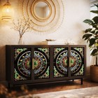 Painted Glass Doors Buffet Sideboard Metal Frame Cabinet Accent Console Table