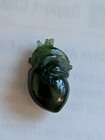 Vintage Carved Nephrite Jade Anatomical Human Heart Pendant Charm 1  Rare Antiqu