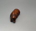 Vtg Hand Carved Boxwood Signed Netsuke Boar At Rest   Japan Miniature Figurine
