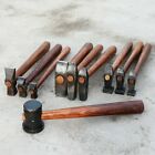 Set Of 10 Black Iron Hammer Blacksmith Wooden Handle Heavy Duty Forging Tools