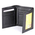 New Mens Black Genuine Leather Trifold Wallet Id Window Credit Card Case Holder