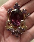Vintage Antique Art Deco Amethyst Rhinestone Brooch pin Pendant