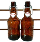 Vintage 2 Grolsch Brown Glass Brew Bottles 9  Tall W  Porcelain Flip Tops  