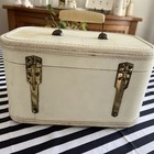 Vintage Starfrost Wood Under Vinyl Train Case Luggage Solid  Rare Cream W Brass