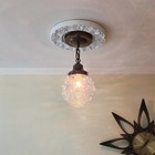 Vintage 1940s-60s Bubble Glass Globe Antique Brass Pendant Ceiling Light Fixture