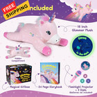 Glow In The Dark Unicorn Plush With Book   Flashlight Projector  18 Inch Pink 