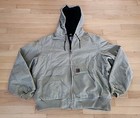 Carhartt Jacket Mens Large Quilt Lined Hooded Duck Canvas Tan Beige J130-266