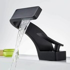 Matte Black Bathroom Sink Faucet Waterfall Spout Mixer Brass Tap Deck Mounted