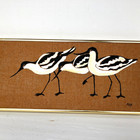 Vtg Original Mcm Painting On Burlap Mid Century Modern Avocets Signed Framed