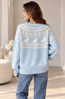 Women   s Oversized Blue Knit Sweater Nordic Bunny Fair Isle Long Sleeve Xl