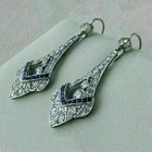 Art Deco Style Lab Created Diamond   Sapphire Wedding 14k White Gold Fn Earrings