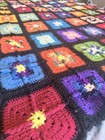 Vtg Crochet Granny Square Afghan Blanket Multicolor Boho Roseanne Throw 44x77