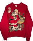 Vintage 80s Christmas Raglan Sweatshirt Womens Large L Red Santa Claus Ugly Usa