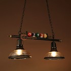 Metal Ball Design Pool Table Light Billiard Lamp With 2 Amber Glass Shades Black