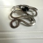 Vtg Peter James Modernist Sterling Silver Brooch With Black Onyx   Signed Stg Pj