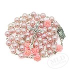 Pink Pearl Rosary Necklace     32 Inch With Rose Beads Catholic Prayer Crucifix
